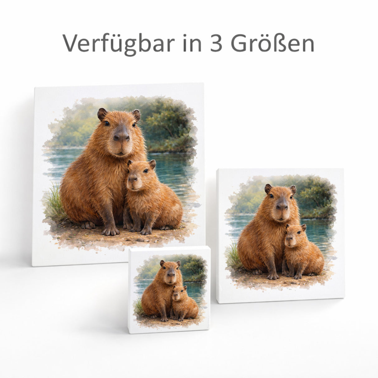 Capy Moments Capybara mit Jungem Holzbild in 10x10 cm zum Stellen oder Aufhängen
