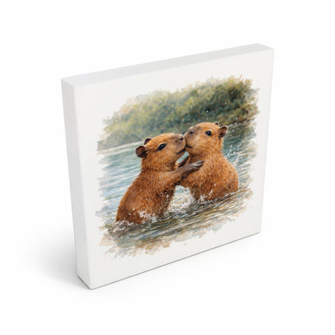 Capy Moments Capybara-Jungtiere Holzbild in 10x10 cm zum Stellen oder Aufhängen