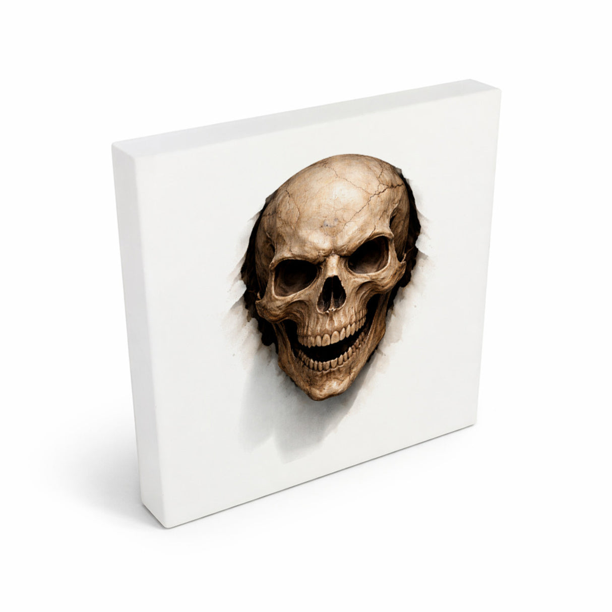 Klingenschädel Totenkopf 2 Holzbild in 10x10 cm zum Stellen oder Aufhängen