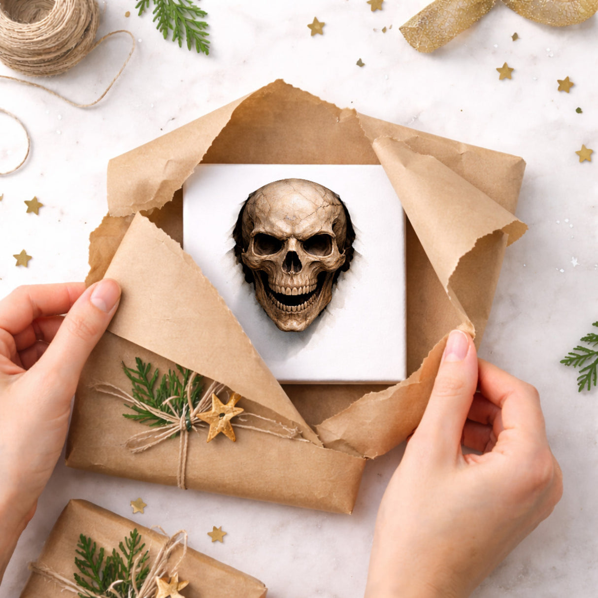 Klingenschädel Totenkopf 2 Holzbild in 10x10 cm zum Stellen oder Aufhängen