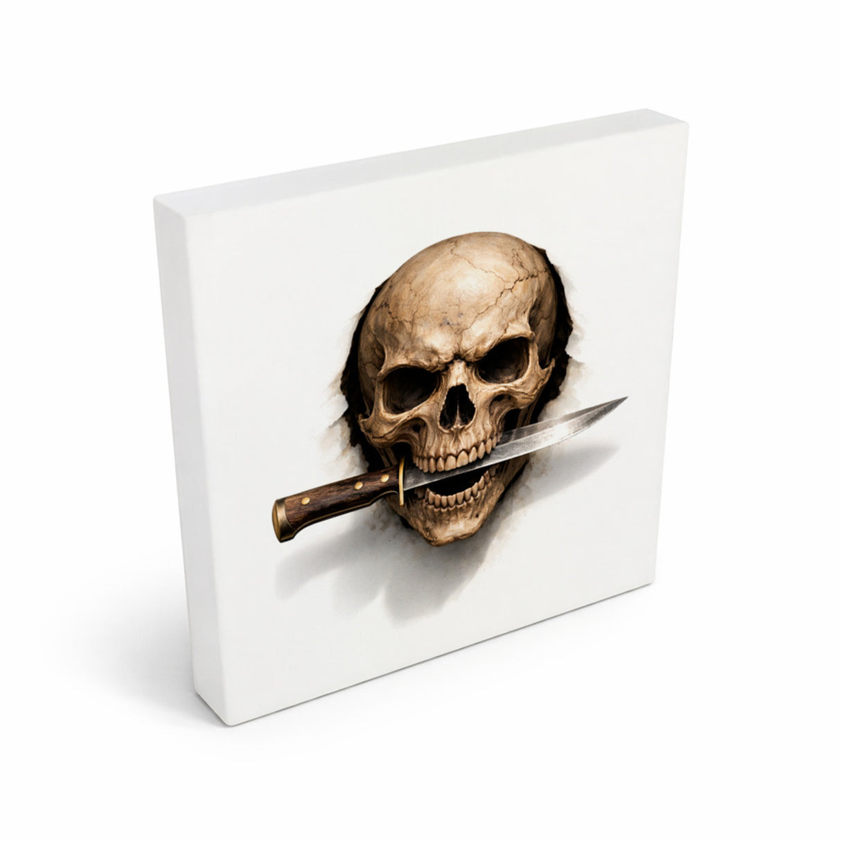 Klingenschädel Totenkopf 1 Holzbild in 10x10 cm zum Stellen oder Aufhängen