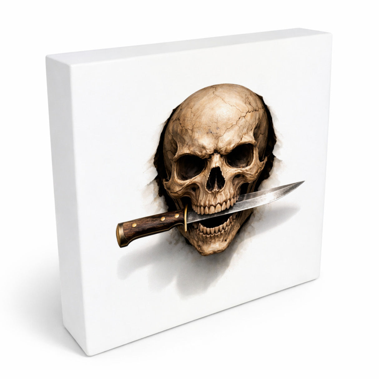 Klingenschädel Totenkopf 1 Holzbild in 10x10 cm zum Stellen oder Aufhängen