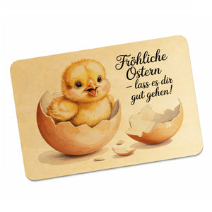 Küken aus Eierschale Postkarte aus Holz Fröhliche Ostern