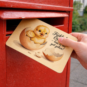 Küken aus Eierschale Postkarte aus Holz Fröhliche Ostern