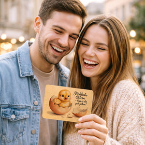Küken aus Eierschale Postkarte aus Holz Fröhliche Ostern