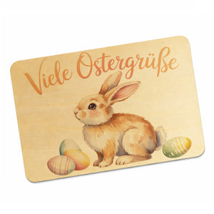 Osterhase Aquarell Postkarte aus Holz Viele Ostergrüße