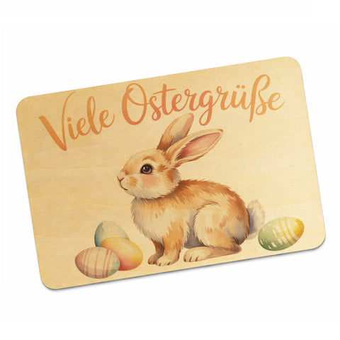 Osterhase Aquarell Postkarte aus Holz Viele Ostergrüße