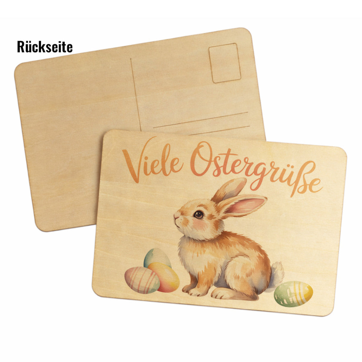 Osterhase Aquarell Postkarte aus Holz Viele Ostergrüße