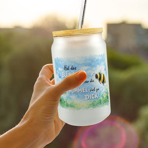Hummel zu dick Gänseblümchen Aquarell Trinkglas mit Bambusdeckel mit Spruch