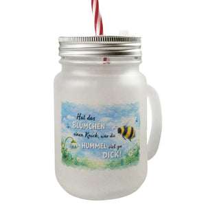 Hummel zu dick Gänseblümchen Aquarell Trinkglas mit Bambusdeckel mit Spruch