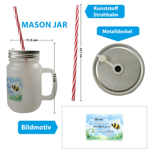Hummel zu dick Gänseblümchen Aquarell Trinkglas mit Bambusdeckel mit Spruch