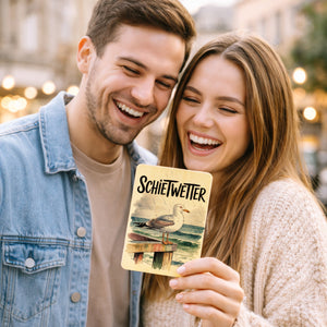 Möwe im Regen Postkarte aus Holz - SCHIETWETTER
