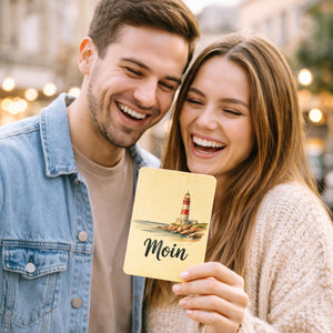 Leuchtturm Postkarte aus Holz - Moin