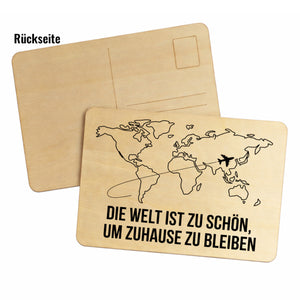 Weltkarte Postkarte aus Holz Die Welt ist zu schön