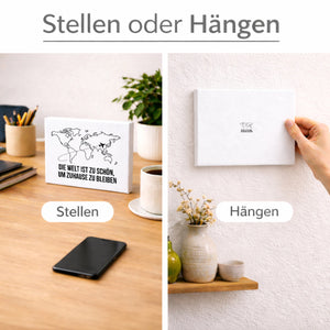 Weltkarte Holzbild in 20x15 cm zum Stellen oder Aufhängen Die Welt ist zu schön