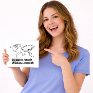 Weltkarte Holzbild in 20x15 cm zum Stellen oder Aufhängen Die Welt ist zu schön