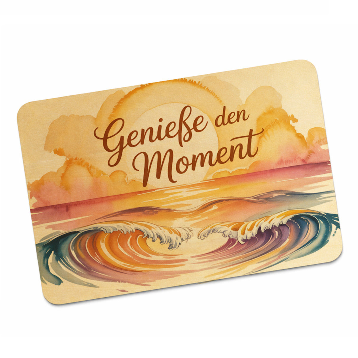 Sonnenuntergang Genieße den Moment Postkarte aus Holz