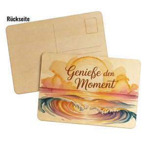 Sonnenuntergang Genieße den Moment Postkarte aus Holz