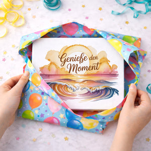 Sonnenuntergang Genieße den Moment Holzbild in 20x15 cm zum Stellen oder Aufhängen