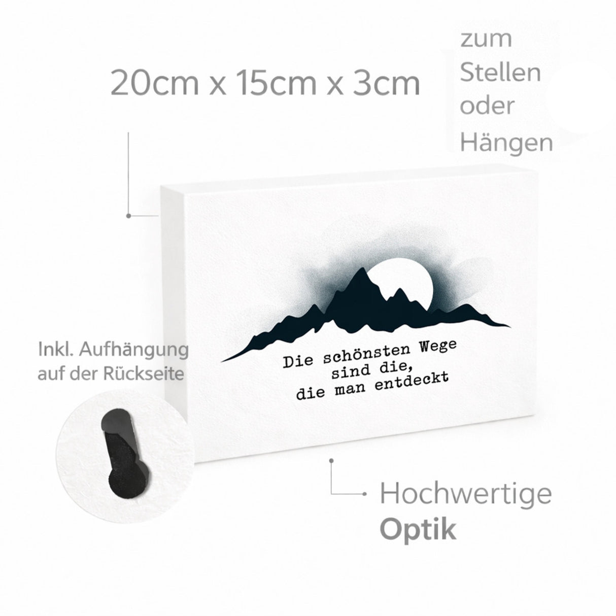 Bergsilhouette Die schönsten Wege Holzbild in 20x15 cm zum Stellen oder Aufhängen