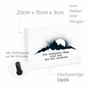Bergsilhouette Die schönsten Wege Holzbild in 20x15 cm zum Stellen oder Aufhängen