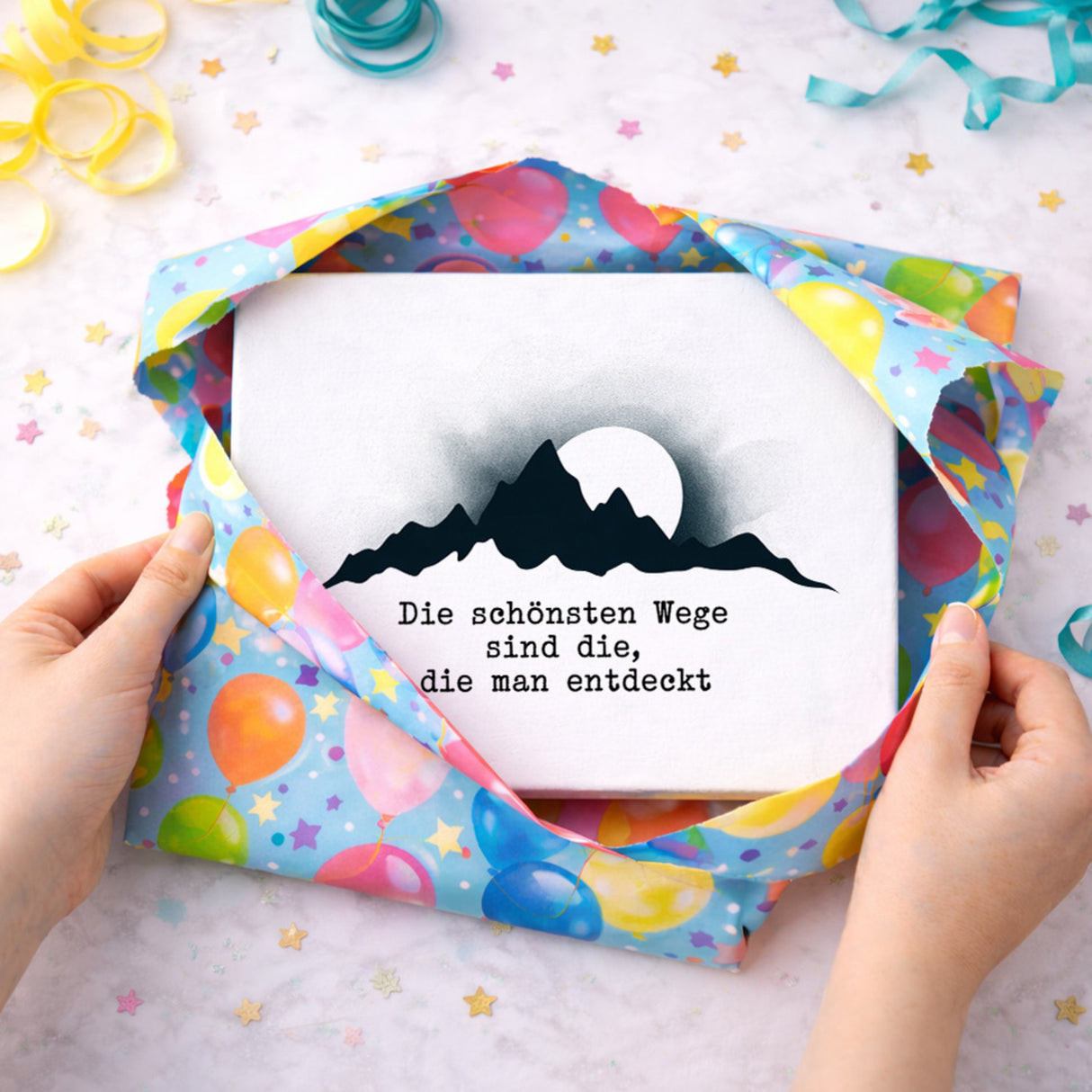 Bergsilhouette Die schönsten Wege Holzbild in 20x15 cm zum Stellen oder Aufhängen