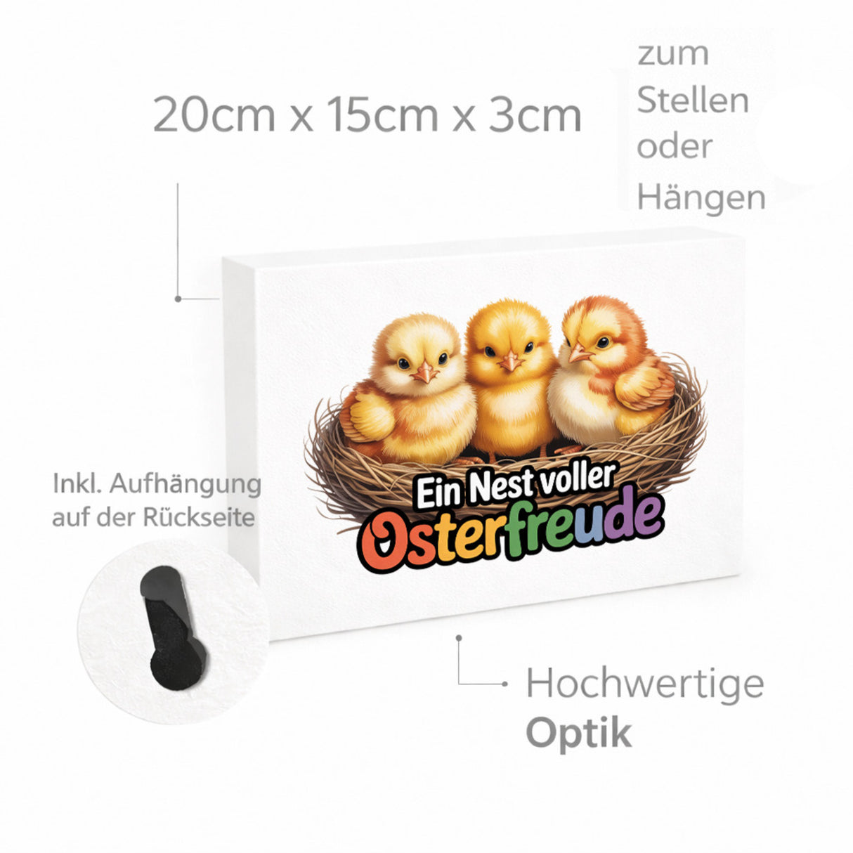 Oster-Küken Holzbild in 20x15 cm zum Stellen oder Aufhängen Ein Nest voller Osterfreude