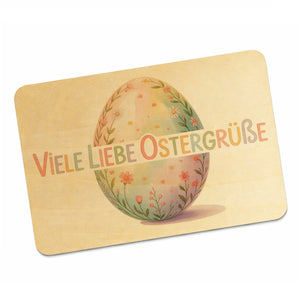 Viele liebe Ostergrüße Postkarte aus Holz mit Aquarell-Osterei