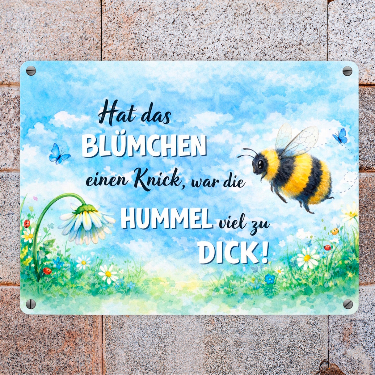 Hummel zu dick Gänseblümchen Aquarell Metallschild in 15x20 cm mit Spruch