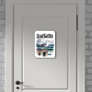 Möwe im Regen Metallschild in 15x20 cm - SCHIETWETTER