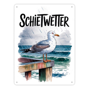 Möwe im Regen Metallschild in 15x20 cm - SCHIETWETTER