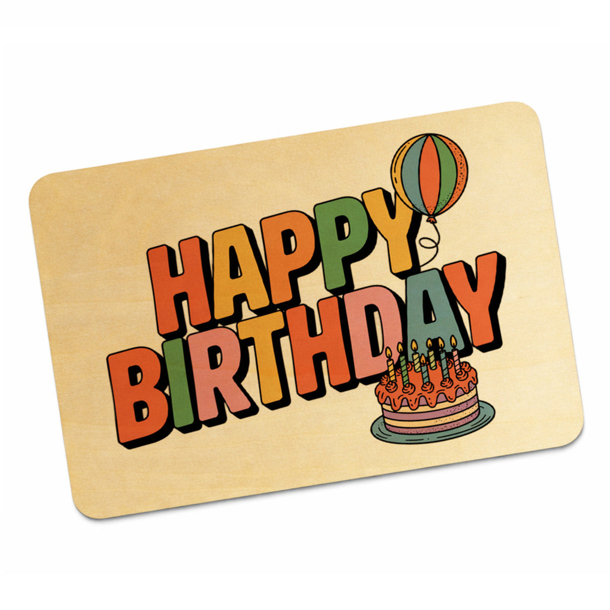 Retro Ballon Happy Birthday Postkarte aus Holz