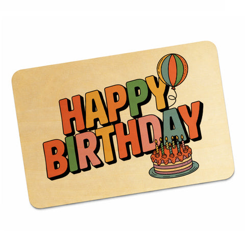 Retro Ballon Happy Birthday Postkarte aus Holz