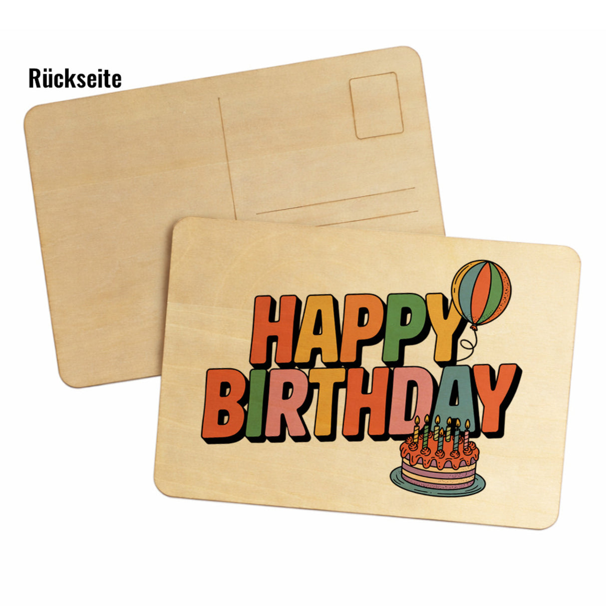 Retro Ballon Happy Birthday Postkarte aus Holz