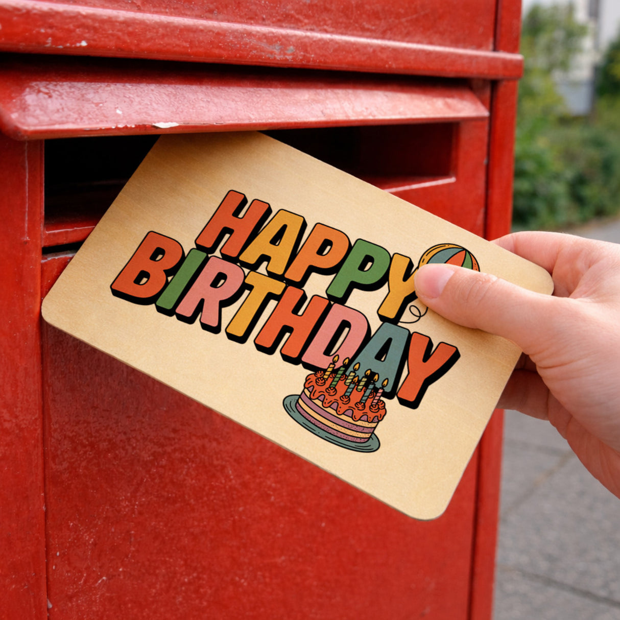 Retro Ballon Happy Birthday Postkarte aus Holz