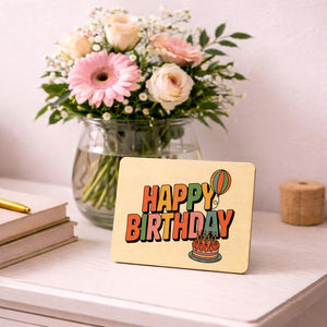 Retro Ballon Happy Birthday Postkarte aus Holz