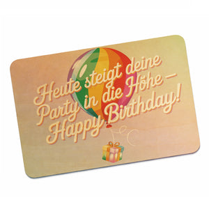 Regenbogenballon Postkarte aus Holz Heute steigt deine Party