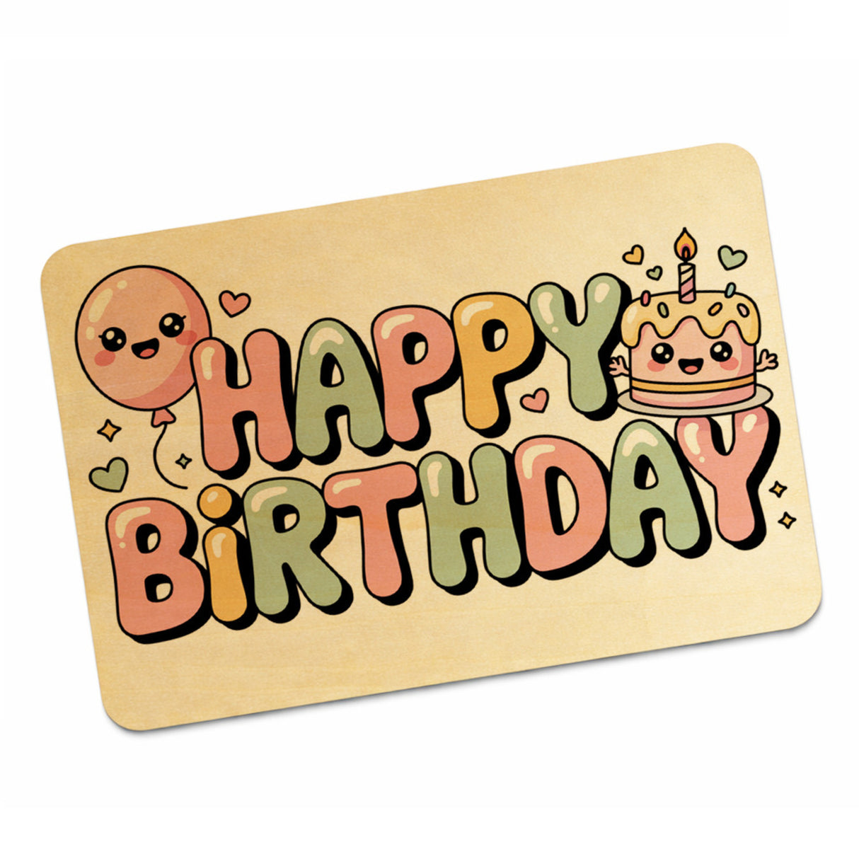 Kawaii Happy Birthday Postkarte aus Holz
