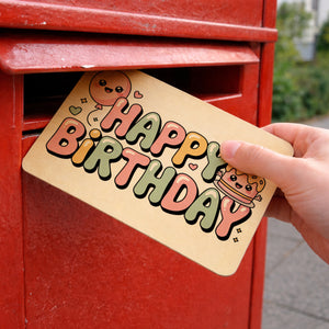 Kawaii Happy Birthday Postkarte aus Holz
