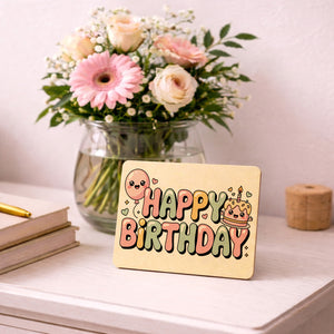 Kawaii Happy Birthday Postkarte aus Holz