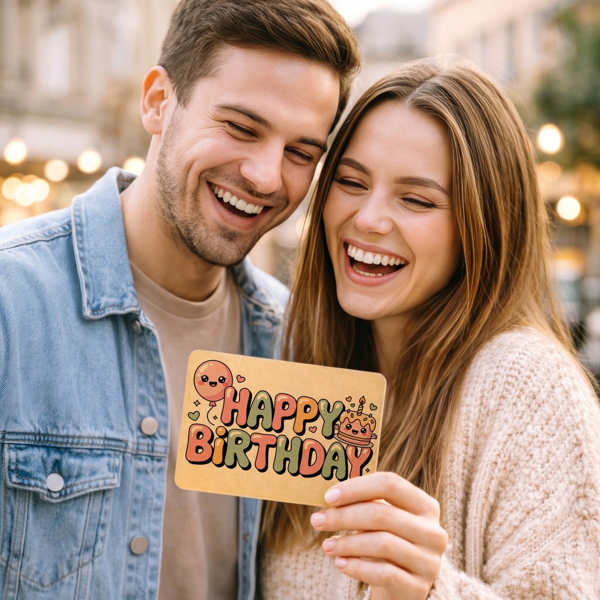 Kawaii Happy Birthday Postkarte aus Holz