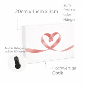Herz Schleifenband Holzbild in 20x15 cm zum Stellen oder Aufhängen