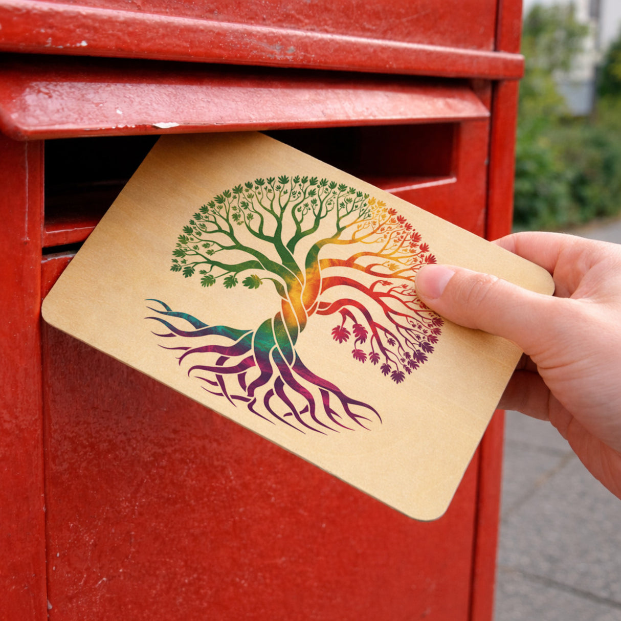 Lebensbaum Postkarte aus Holz