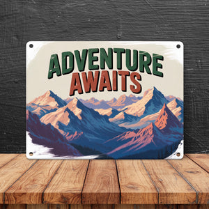 Adventure Awaits Bergpanorama Metallschild in 15x20 cm