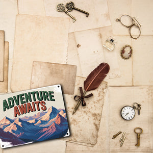 Adventure Awaits Bergpanorama Metallschild in 15x20 cm