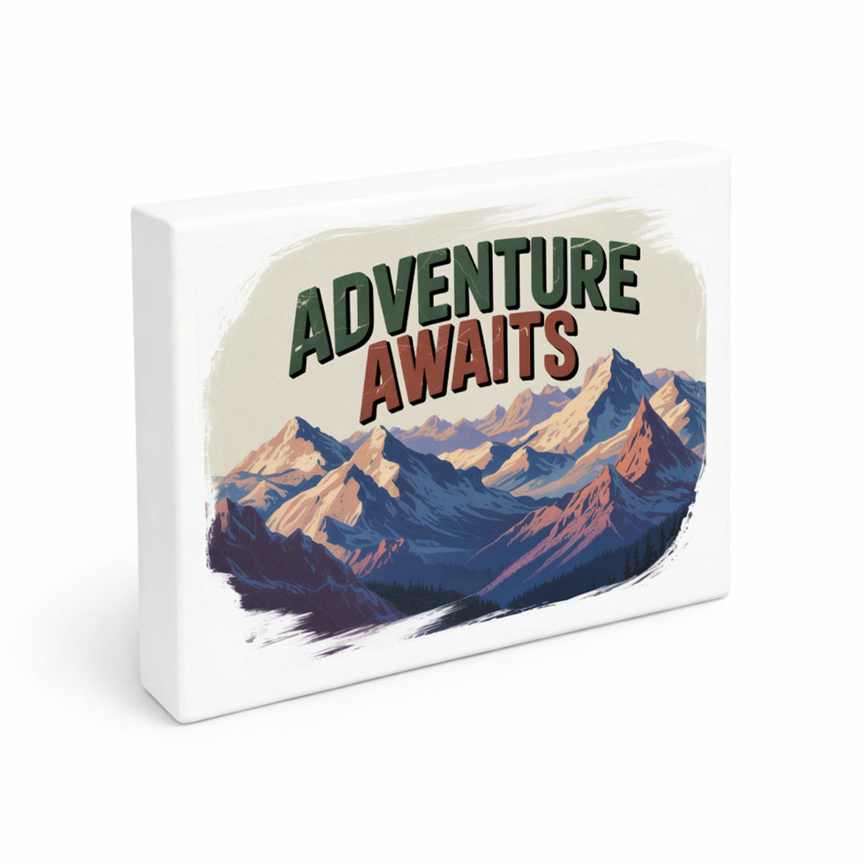 Adventure Awaits Bergpanorama Holzbild in 20x15 cm zum Stellen oder Aufhängen Retro Wanddeko