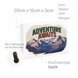 Adventure Awaits Bergpanorama Holzbild in 20x15 cm zum Stellen oder Aufhängen Retro Wanddeko