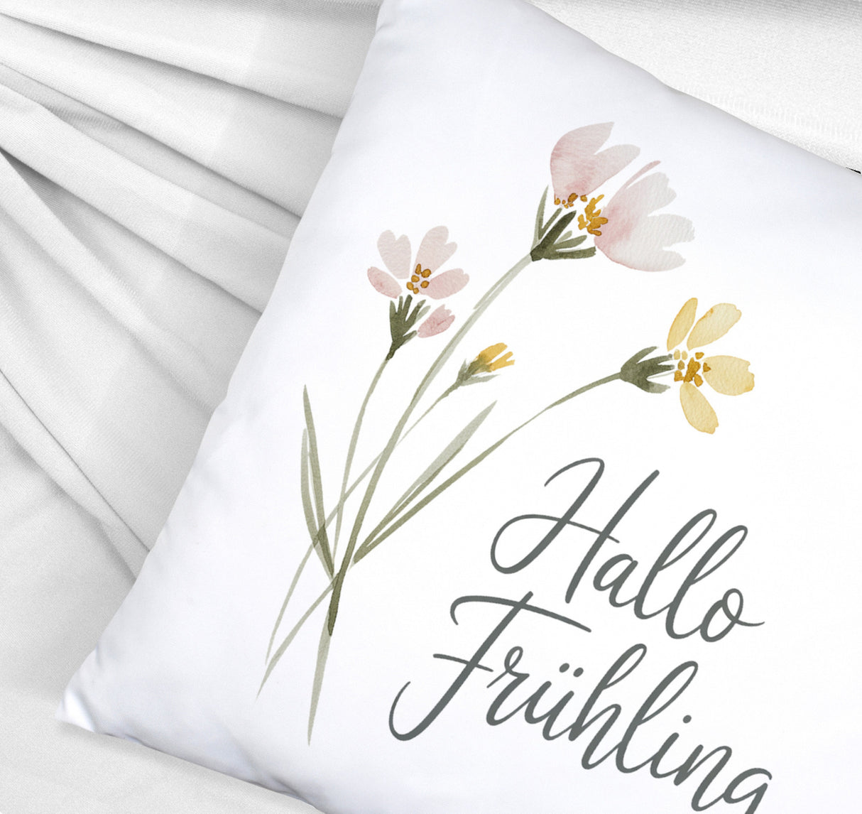 Aquarellblumen Hallo Frühling Kissen für Dekofans