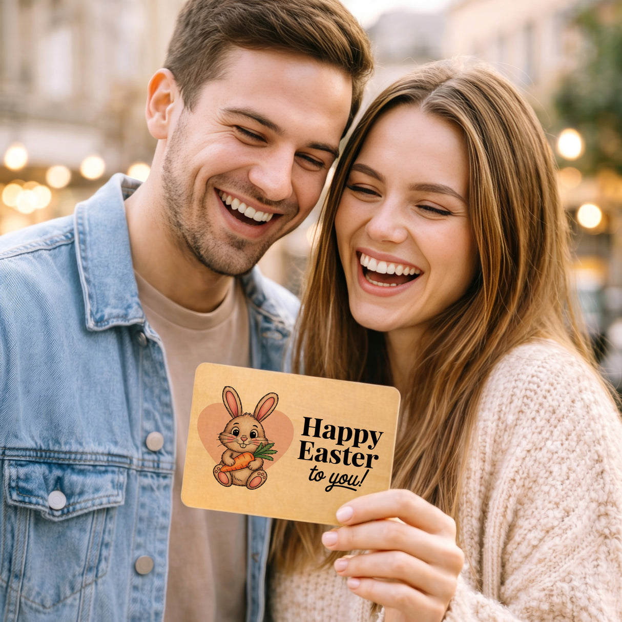 Niedlicher Hase happy easter to you Postkarte aus Holz