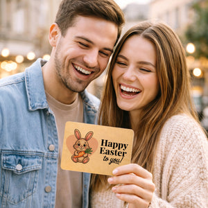 Niedlicher Hase happy easter to you Postkarte aus Holz